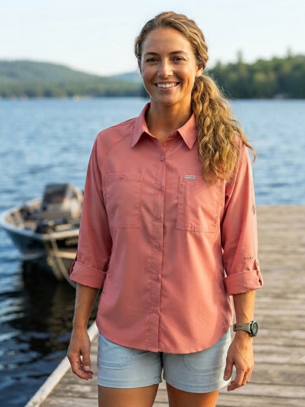 NWT Columbia PFG Women's Long Sleeve Performance Fishing Shirt Coral Pink